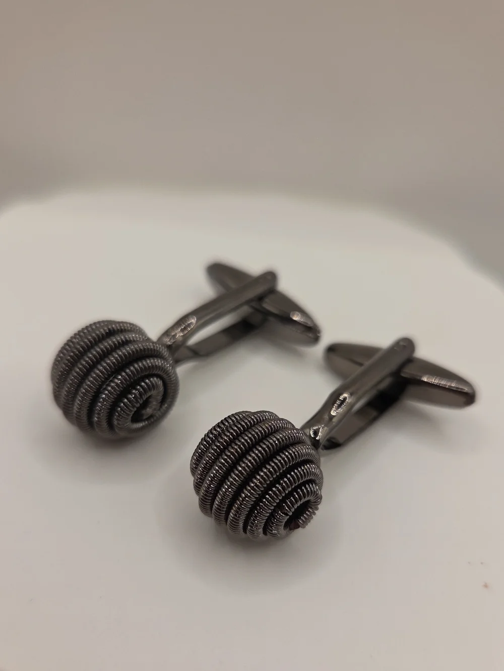 Mens Cuff Links, Silver Tone Round Knot Style Metal Cufflinks Pair No Stone